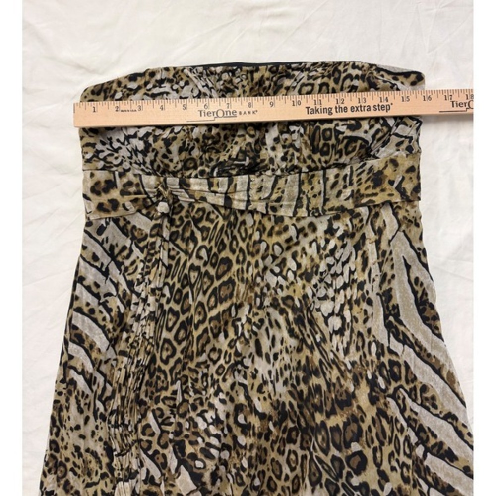 Sangria 100% Silk Y2K Strapless Midi Dress High Lo Leopard Print Ruffle Women 14 - Picture 5 of 8